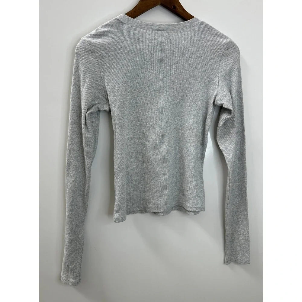 SKIMS Ribbed Cotton Blend Crew Neck Long Sleeve Large Top Light Heather Gray - Picture 9 of 12
